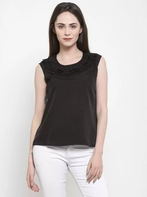 TANDUL  Casual Sleeveless Solid Women Black Top