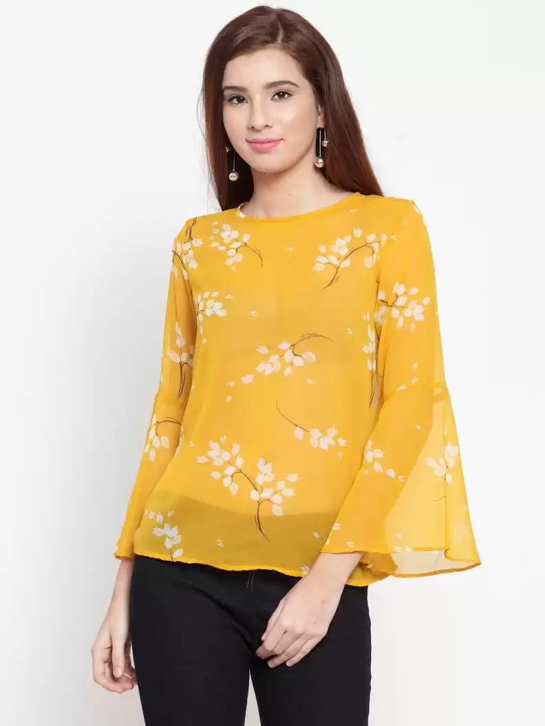 TANDUL  Casual Bell Sleeves Floral Print Women Multicolor Top