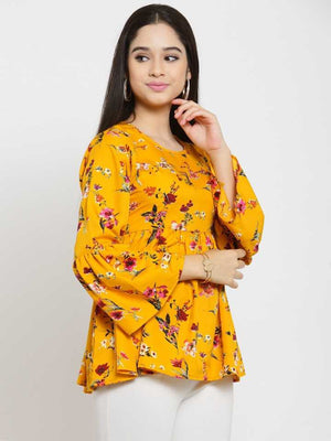 Party Bell Sleeves Floral Print Women Multicolor Top