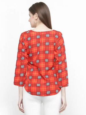 TANDUL  Casual Regular Sleeves Checkered Women Multicolor Top