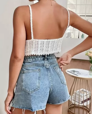 Casual Sleeveless Embroidered Women White Top