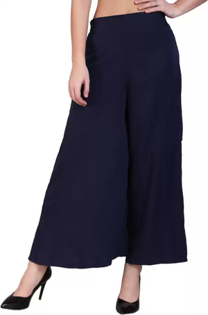 TANDUL  Flared Women BLUE Crepe Trousers