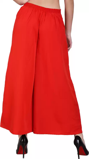 TANDUL  Flared Women Red Crepe Trousers