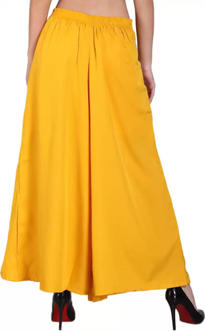 TANDUL  Flared Women Yellow Crepe Trousers