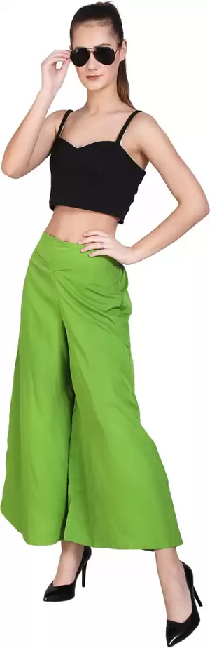 TANDUL  Flared Women Green Crepe Trousers