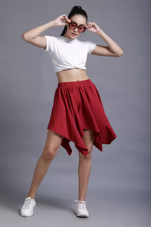 TANDUL  Women Solid Flared Maroon Skirt