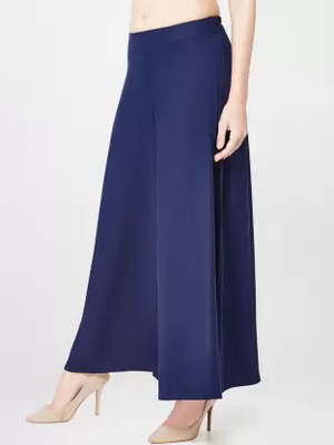 Flared Women Blue Trousers