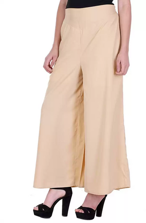 TANDUL  Flared Women Beige Poly Crepe Trousers