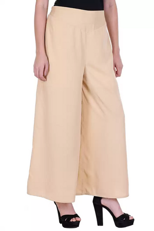 TANDUL  Flared Women Beige Poly Crepe Trousers
