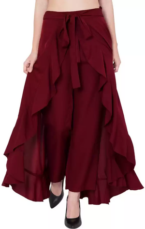 TANDUL  Regular Fit Women Maroon Poly Crepe Trousers