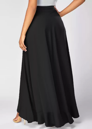 TANDUL  Flared Women Black Poly Crepe Trousers